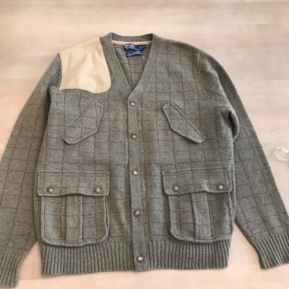 Ralph Lauren Tan and Cream Men's Cardigan Sweater